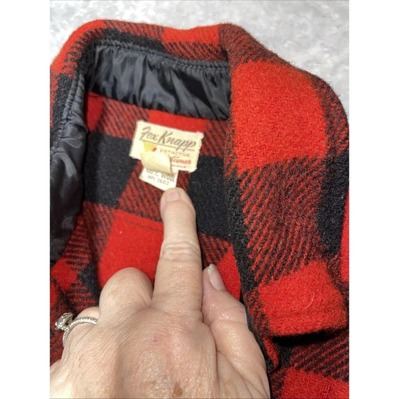 Fox Knapp Wool Plaid Button Front Shirt Jacket Shacket Men's L 16 Vtg Red Black - Picture 5 of 12